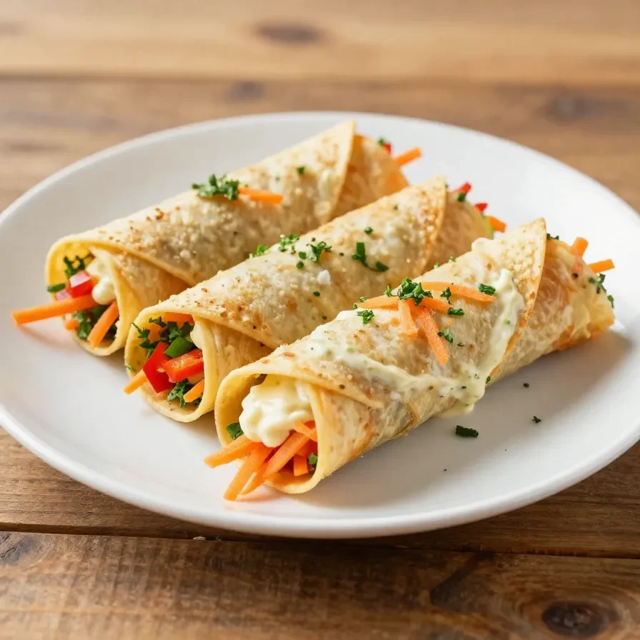 Close-up of colorful vegetable tortilla roll-ups arranged on a wooden platter.