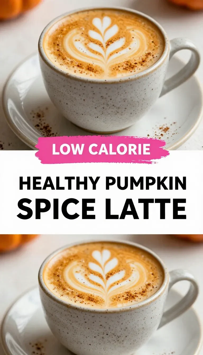 A steaming cup of low-calorie pumpkin spice latte topped with frothy milk and a sprinkle of cinnamon.