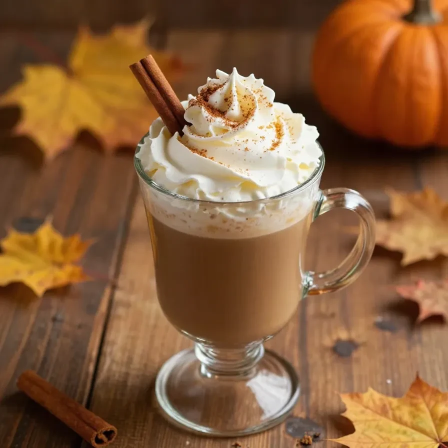 A steaming cup of sugar-free pumpkin spice latte topped with frothy milk and a sprinkle of cinnamon.