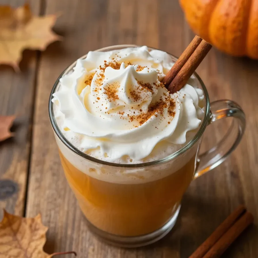 A steaming cup of sugar-free pumpkin spice latte topped with frothy milk and a sprinkle of cinnamon.