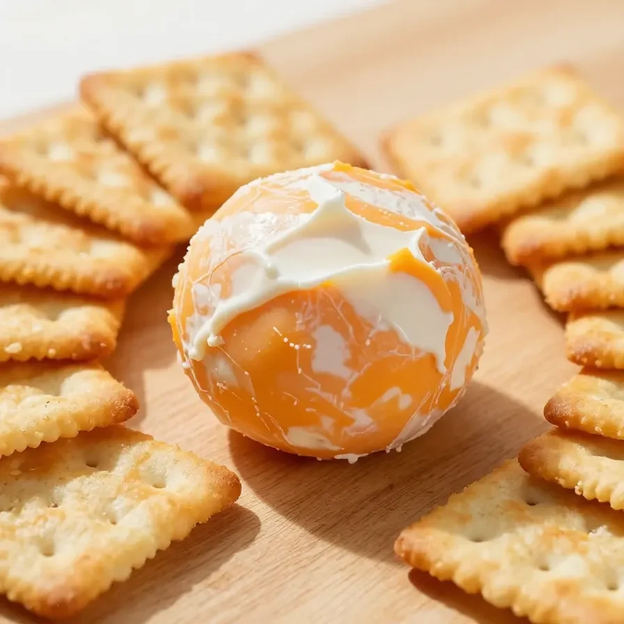 Close-up of a cheddar ranch cheeseball garnished with fresh parsley on a serving platter.