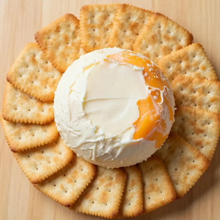 Close-up of a cheddar ranch cheeseball garnished with fresh parsley on a serving platter.