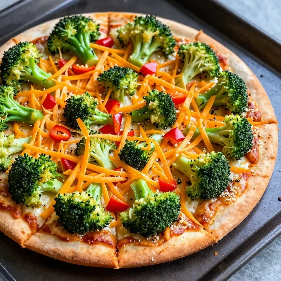 Close-up of a cream cheese crescent roll veggie pizza appetizer topped with colorful fresh vegetables.