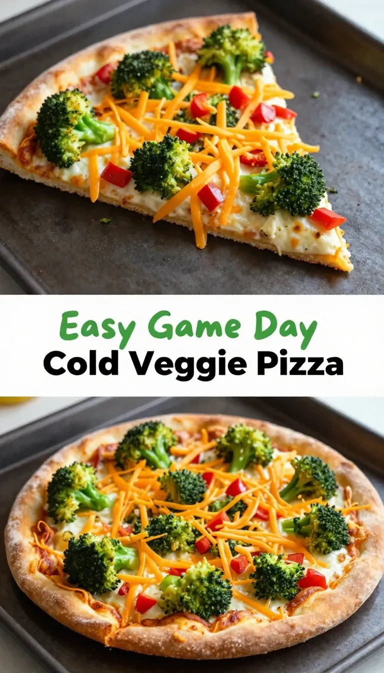 Close-up of a cream cheese crescent roll veggie pizza appetizer topped with colorful fresh vegetables.