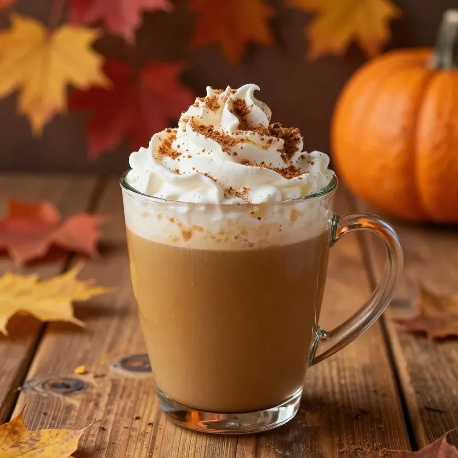 A homemade skinny pumpkin latte served in a white mug with a sprinkle of cinnamon on top.