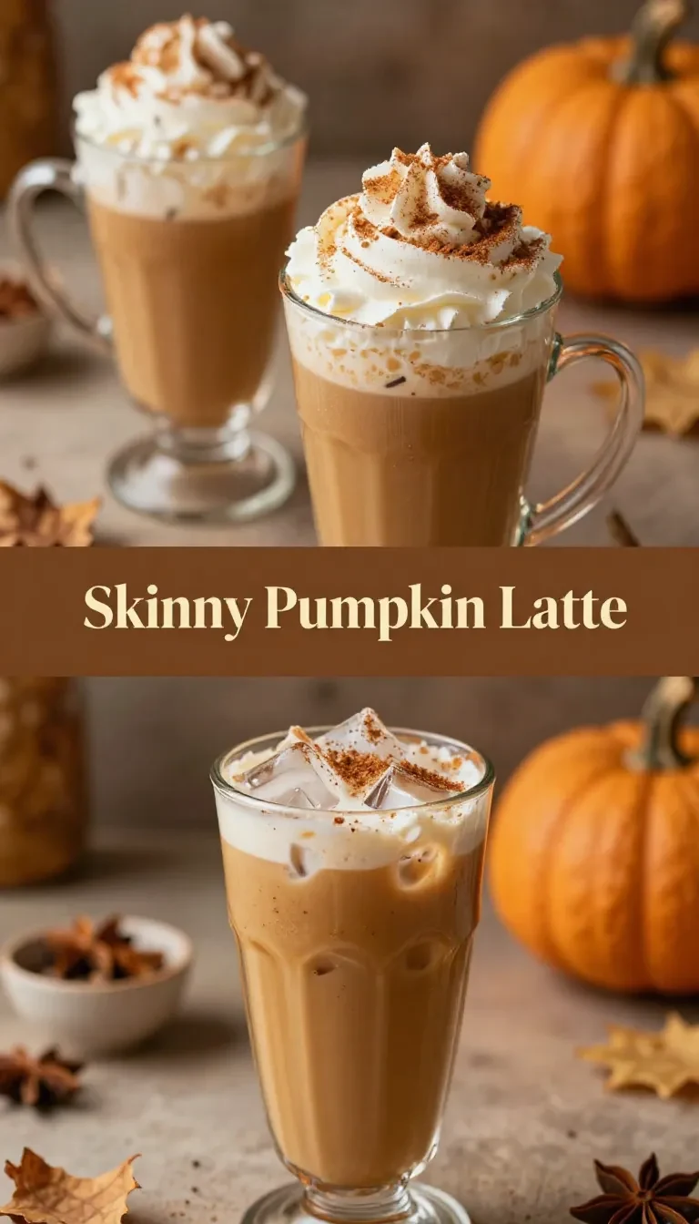 A homemade skinny pumpkin latte served in a white mug with a sprinkle of cinnamon on top.