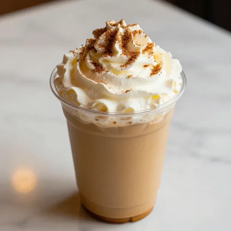 A close-up of a Starbucks Pumpkin Spice Latte topped with whipped cream and a sprinkle of cinnamon.