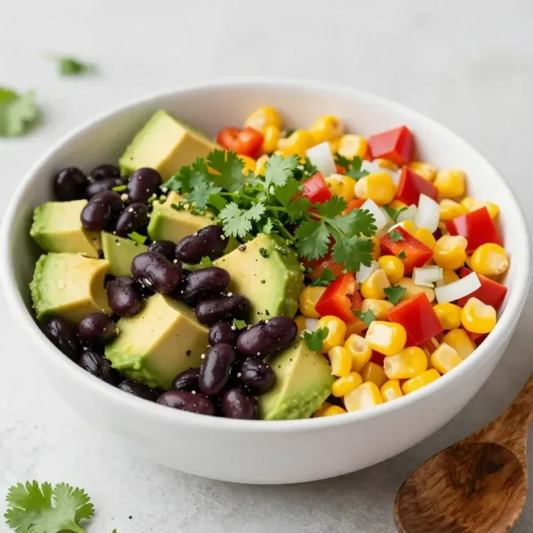 Cowboy Caviar Recipe A colorful bowl of Cowboy Caviar made with black beans, corn, tomatoes, and fresh cilantro.