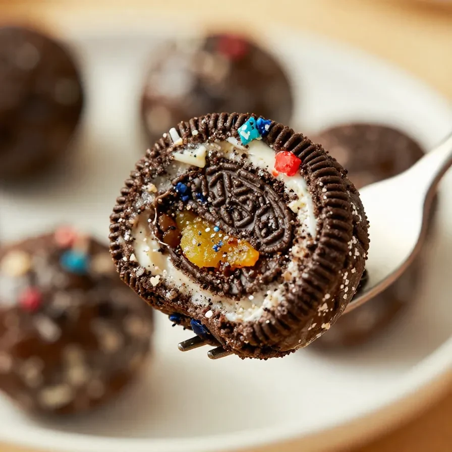 Red, white, and blue Oreo balls arranged on a festive plate, perfect for a patriotic celebration.