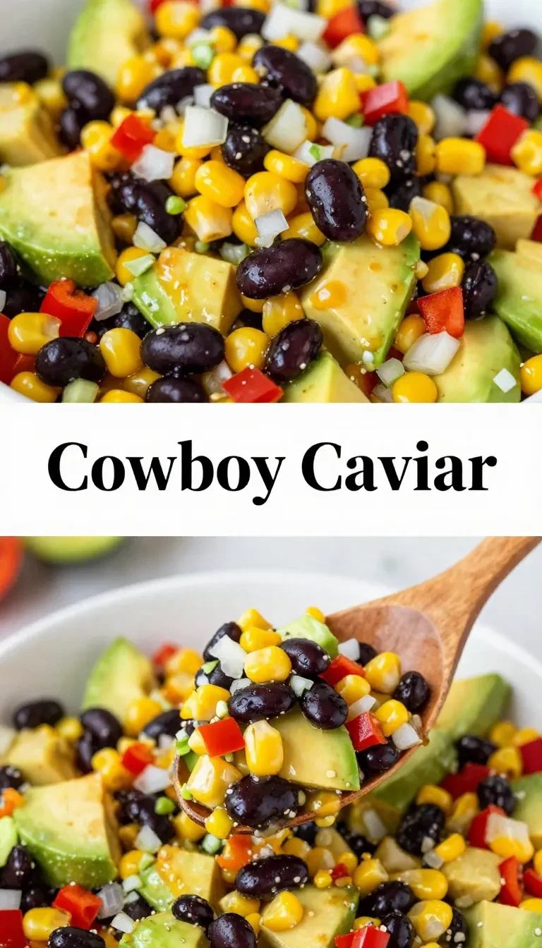 A colorful bowl of Cowboy Caviar made with black beans, corn, tomatoes, and fresh cilantro.