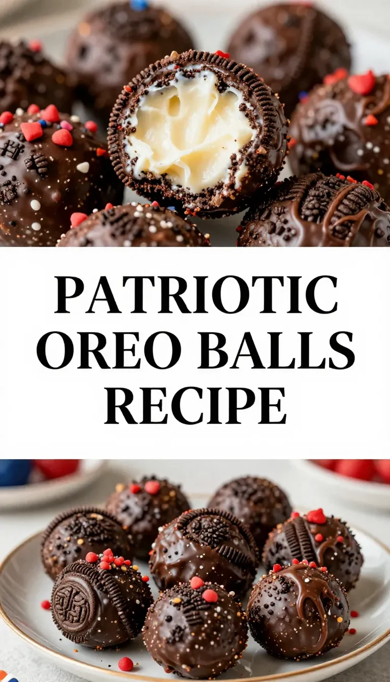 Red, white, and blue Oreo balls arranged on a festive plate, perfect for a patriotic celebration.