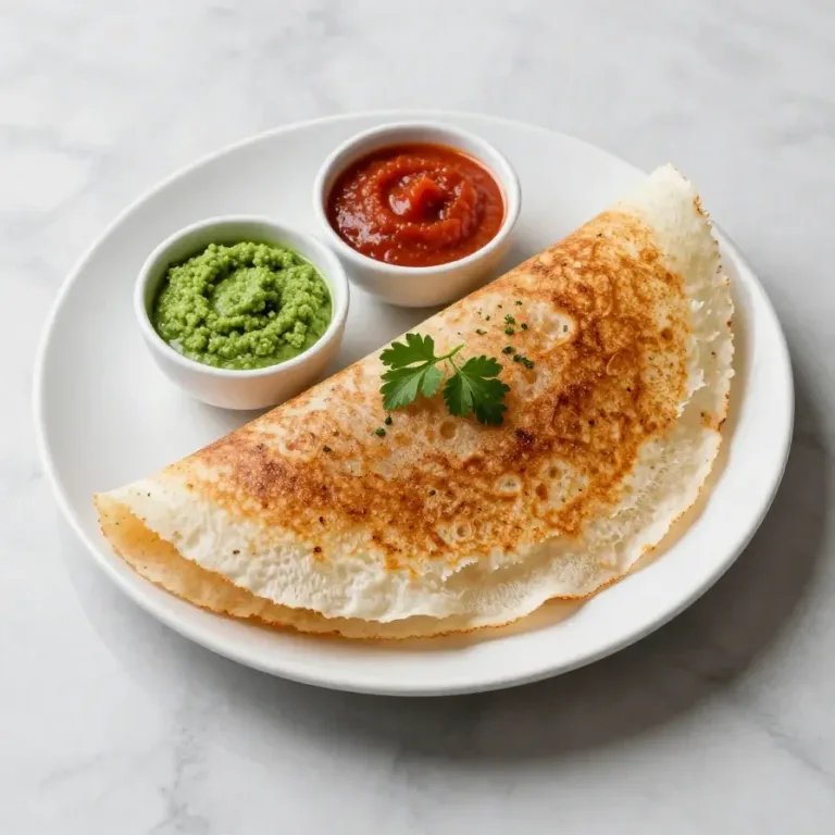 Masoor Dal Chilla | Savory Red Lentil Pancakes A stack of golden Masoor Dal Chilla pancakes served on a plate with chutney.