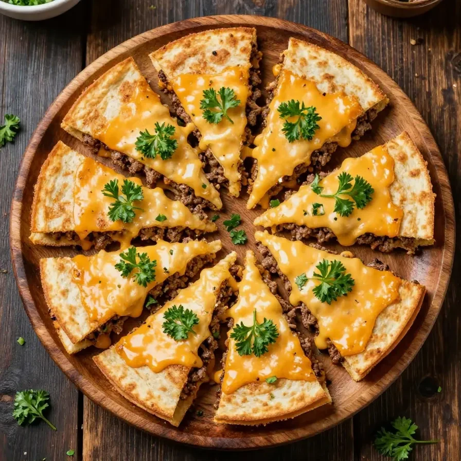 Close-up of a Smashburger quesadilla served on a plate with melted cheese and savory fillings.