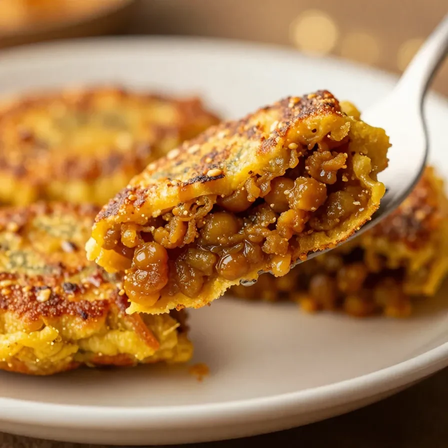 A stack of golden Masoor Dal Chilla pancakes served on a plate with chutney.