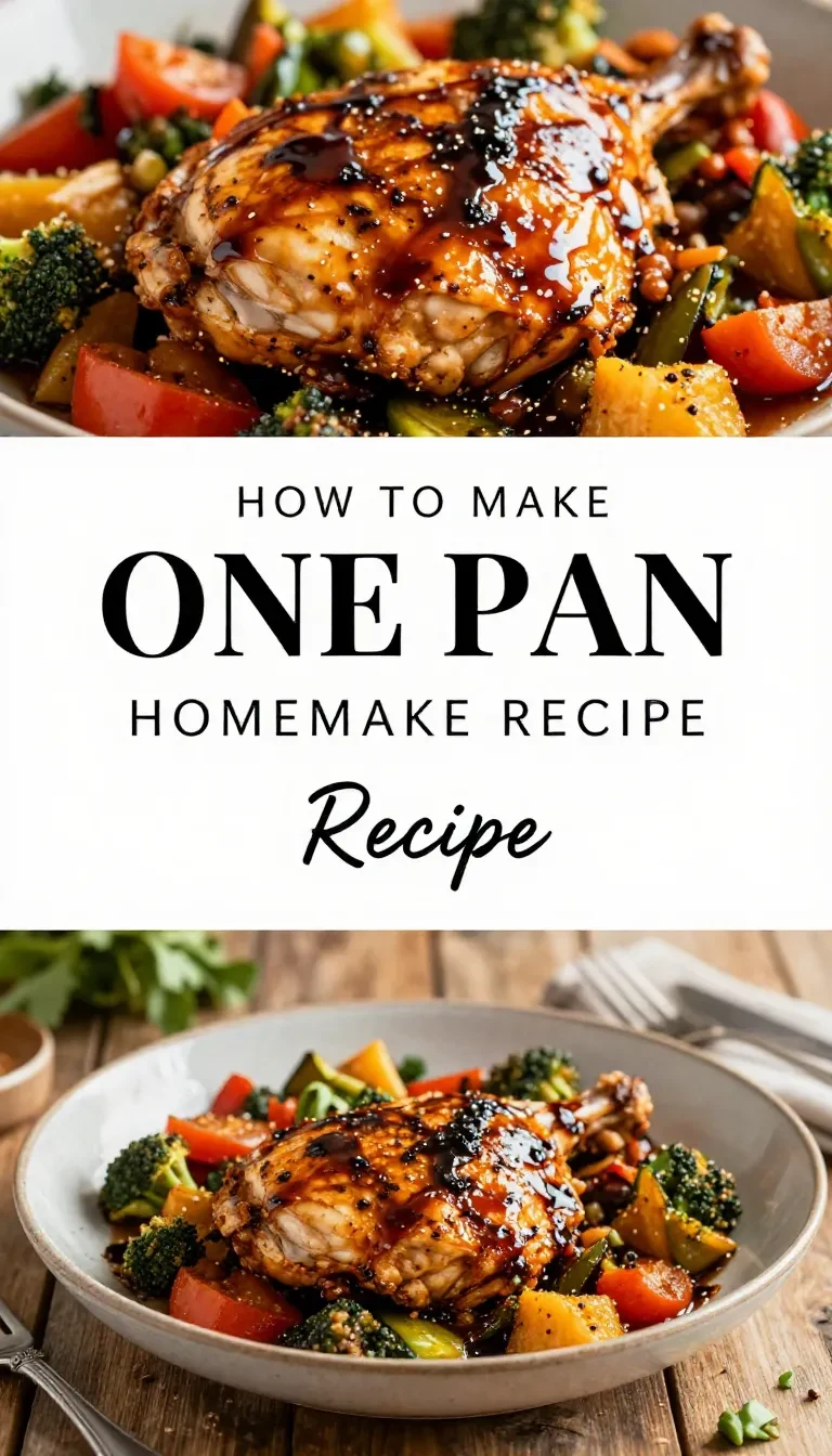 A single pan filled with balsamic chicken and vegetables, garnished with fresh herbs.