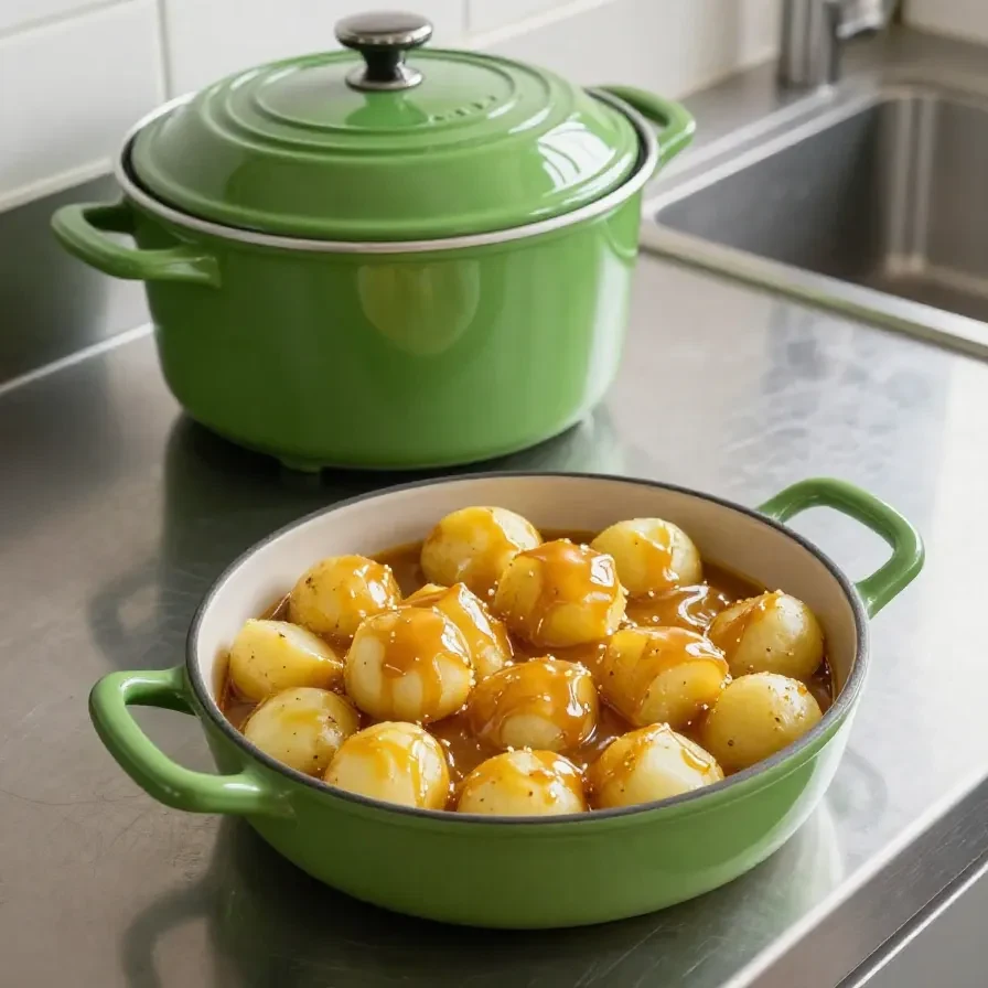 A hearty dish of swamp potatoes and sausage served in a rustic bowl.