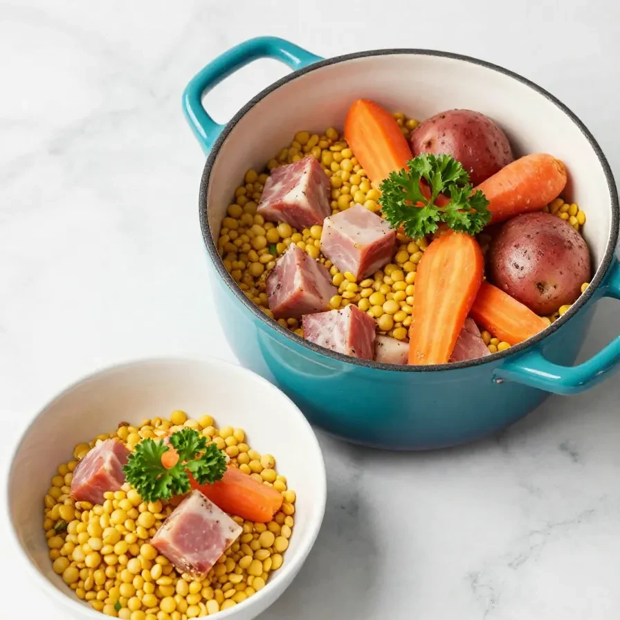 A bowl of traditional Scottish lentil soup garnished with fresh parsley.