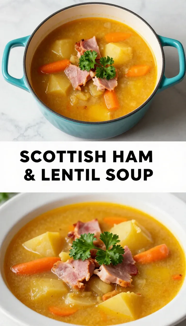 A bowl of traditional Scottish lentil soup garnished with fresh parsley.