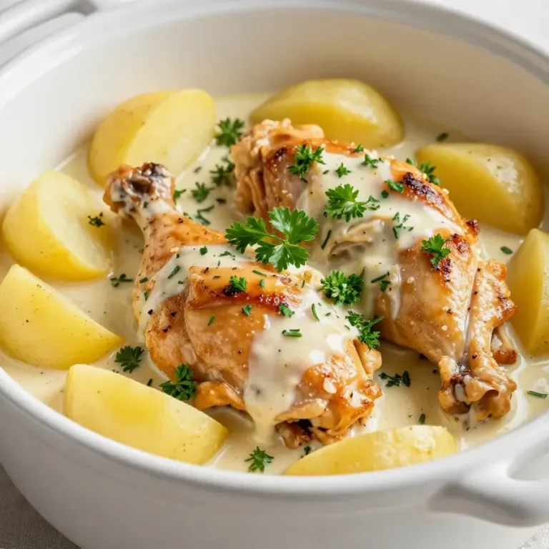 Slow-cooked garlic Parmesan chicken served with golden potatoes in a crockpot.