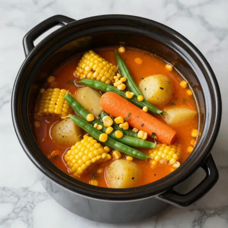 A bowl of hearty vegetable soup served with fresh herbs and bread.