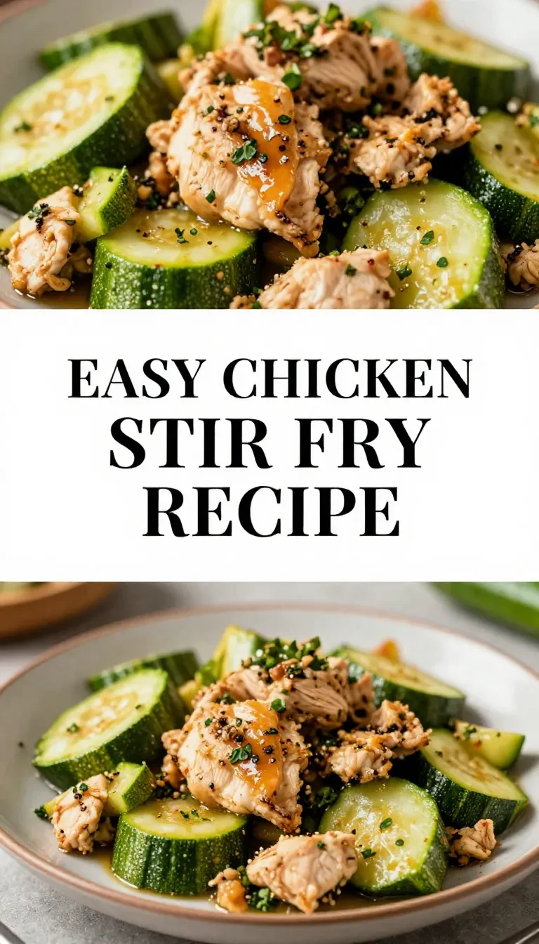 A vibrant chicken zucchini stir fry served in a skillet, showcasing colorful vegetables and tender chicken pieces.