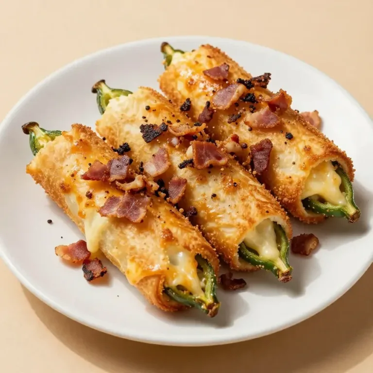 Tasty Finger Food Mini Jalapeno Popper Egg Rolls Close-up of mini jalapeno popper egg rolls served on a white plate.