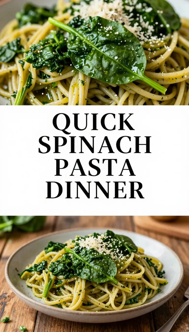 A plate of spinach pasta garnished with fresh basil and grated cheese, served on a wooden table.