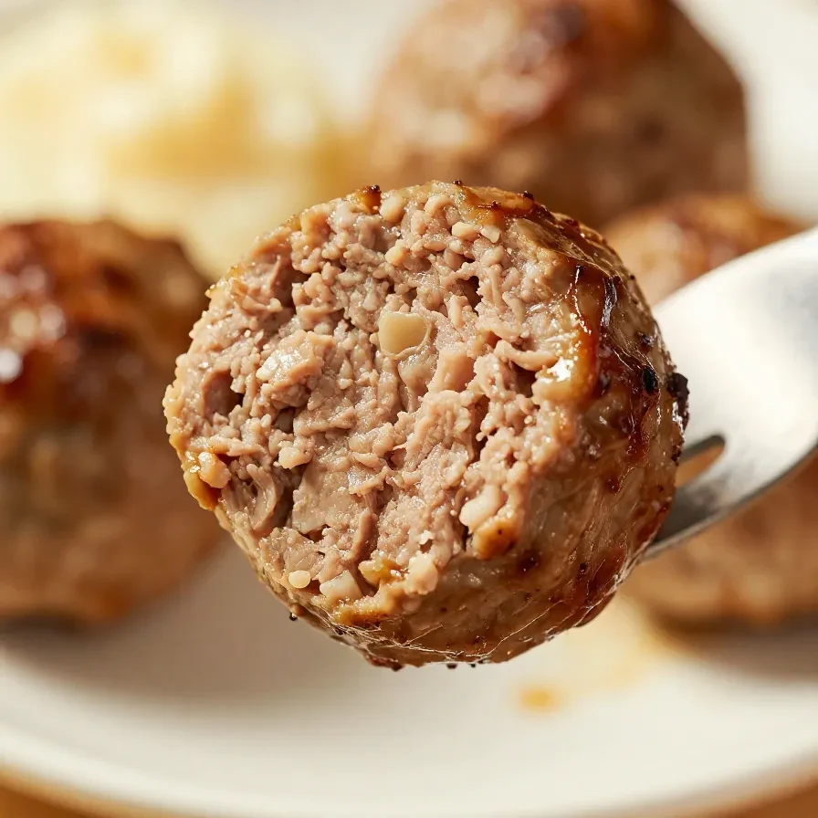 Close-up of smoked stuffed meatballs served on a plate with garnish.