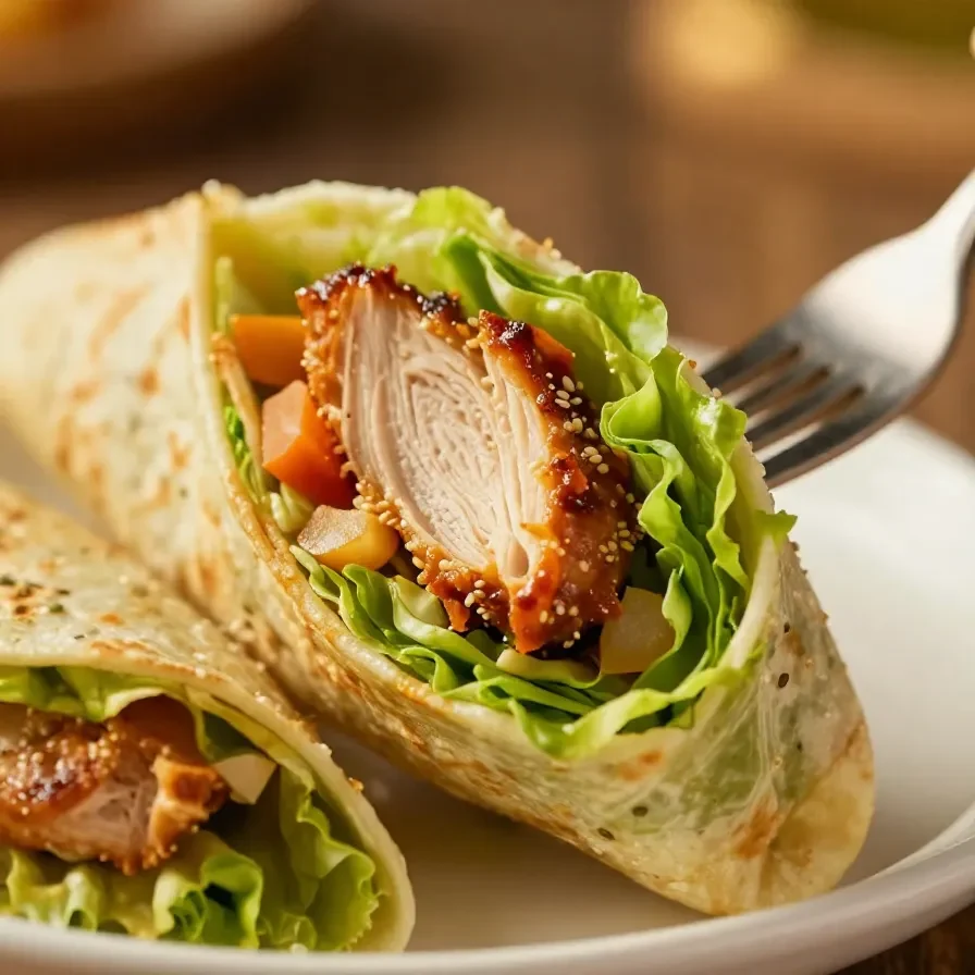 Buffalo chicken lettuce wraps served on a white plate with a side of ranch dressing.