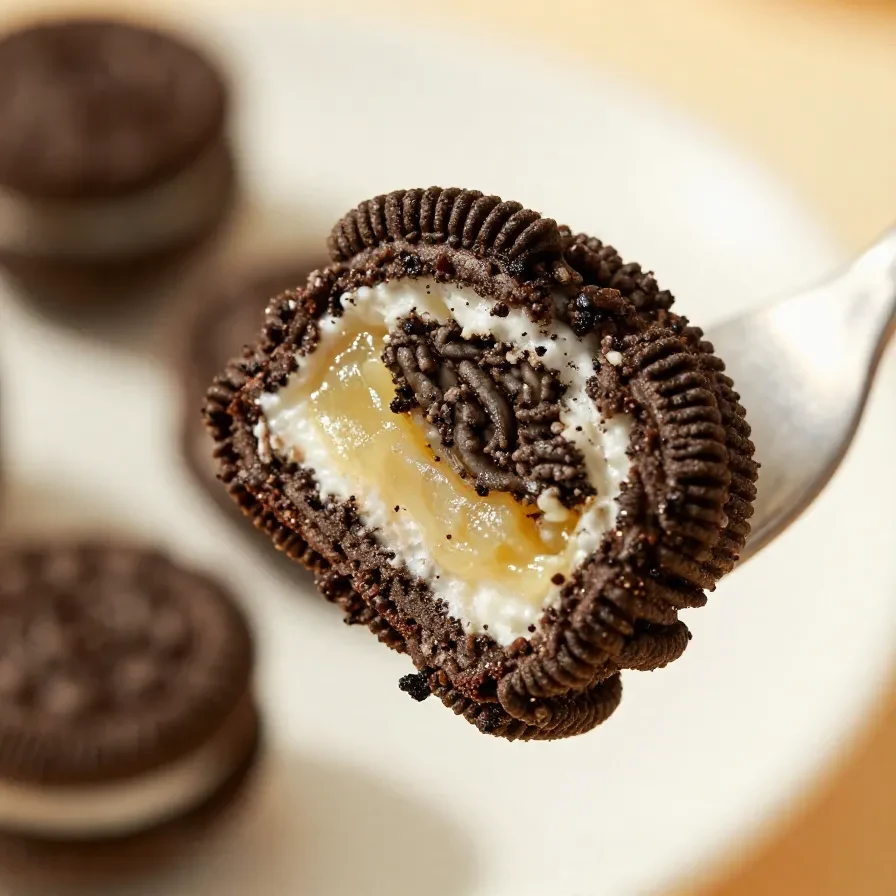 Close-up of Oreo balls coated in white chocolate on a plate.
