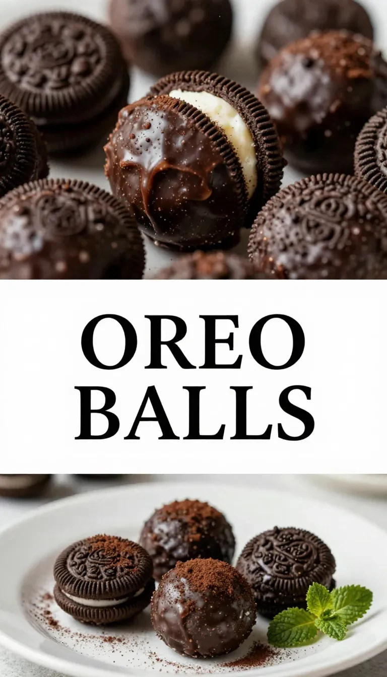 Close-up of Oreo balls coated in white chocolate on a plate.
