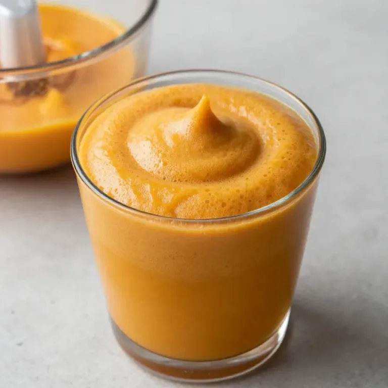 A glass of iced coffee topped with creamy pumpkin cold foam on a wooden table.