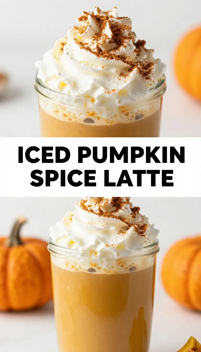 A refreshing iced pumpkin spice latte served in a glass with whipped cream and cinnamon garnish.