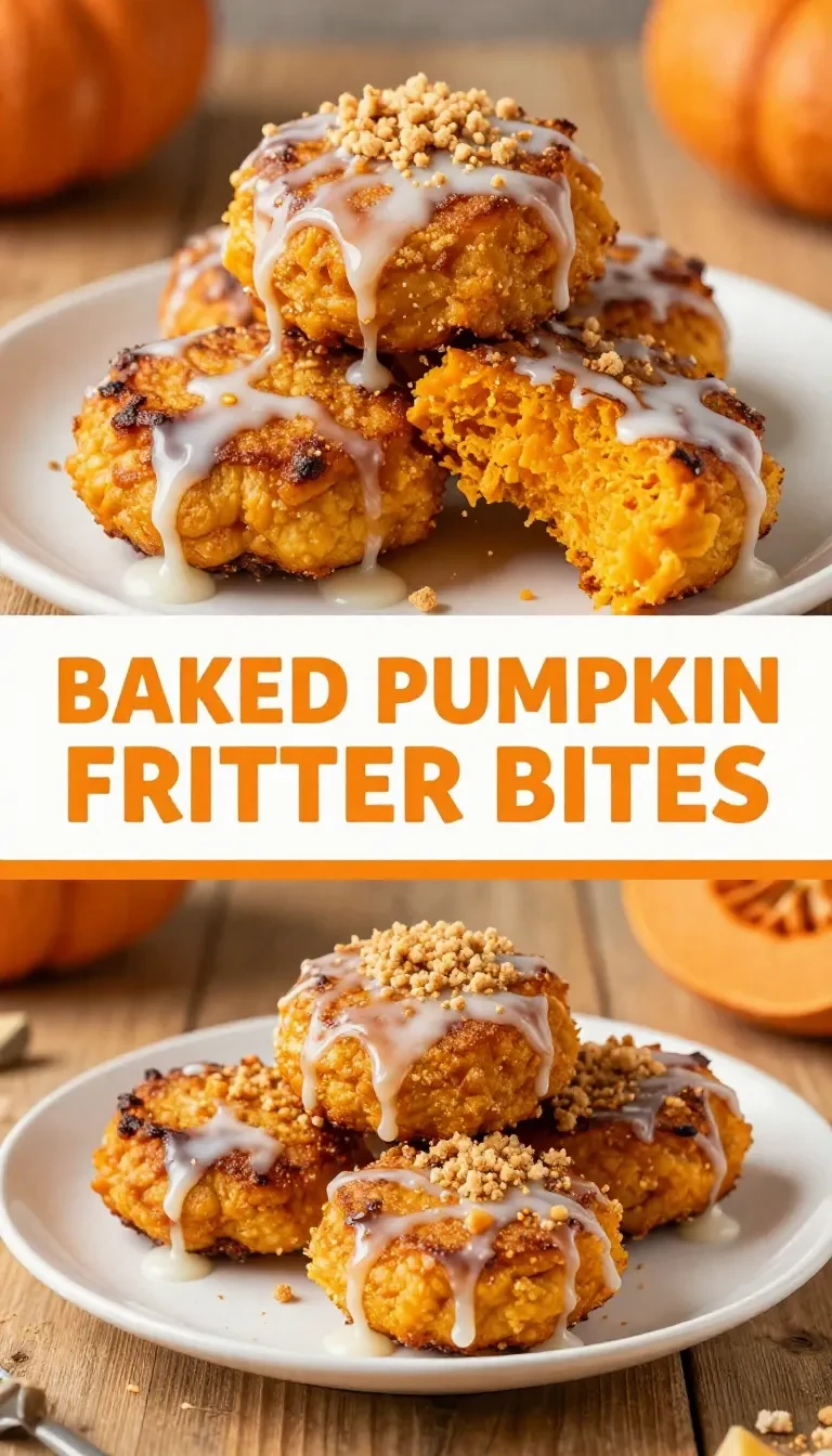 Golden brown baked pumpkin fritter bites served on a plate.