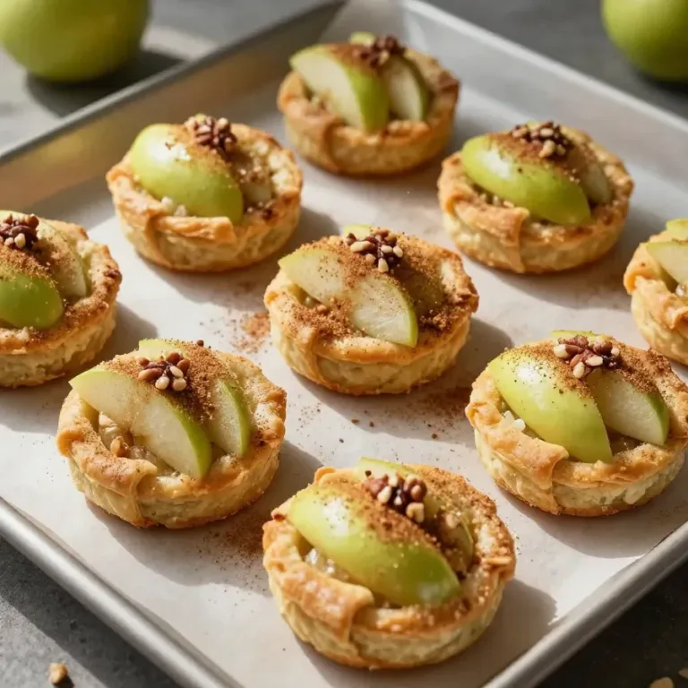Close-up of freshly baked apple pie bites on a wooden table.