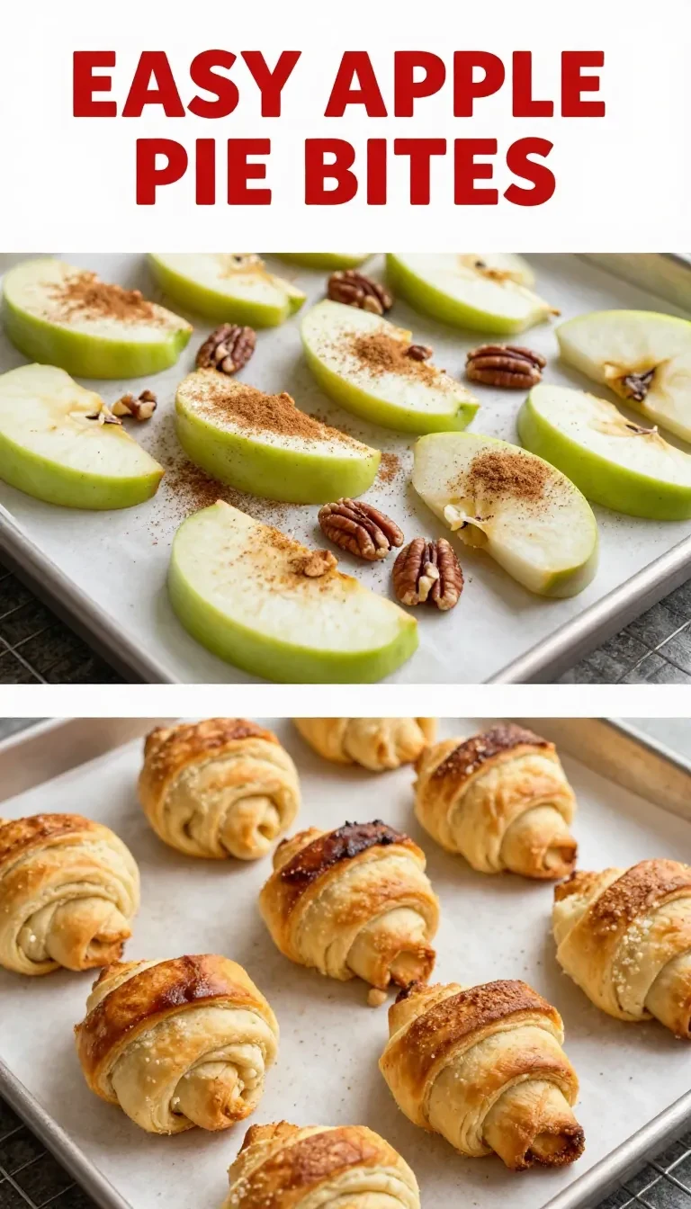 Close-up of freshly baked apple pie bites on a wooden table.