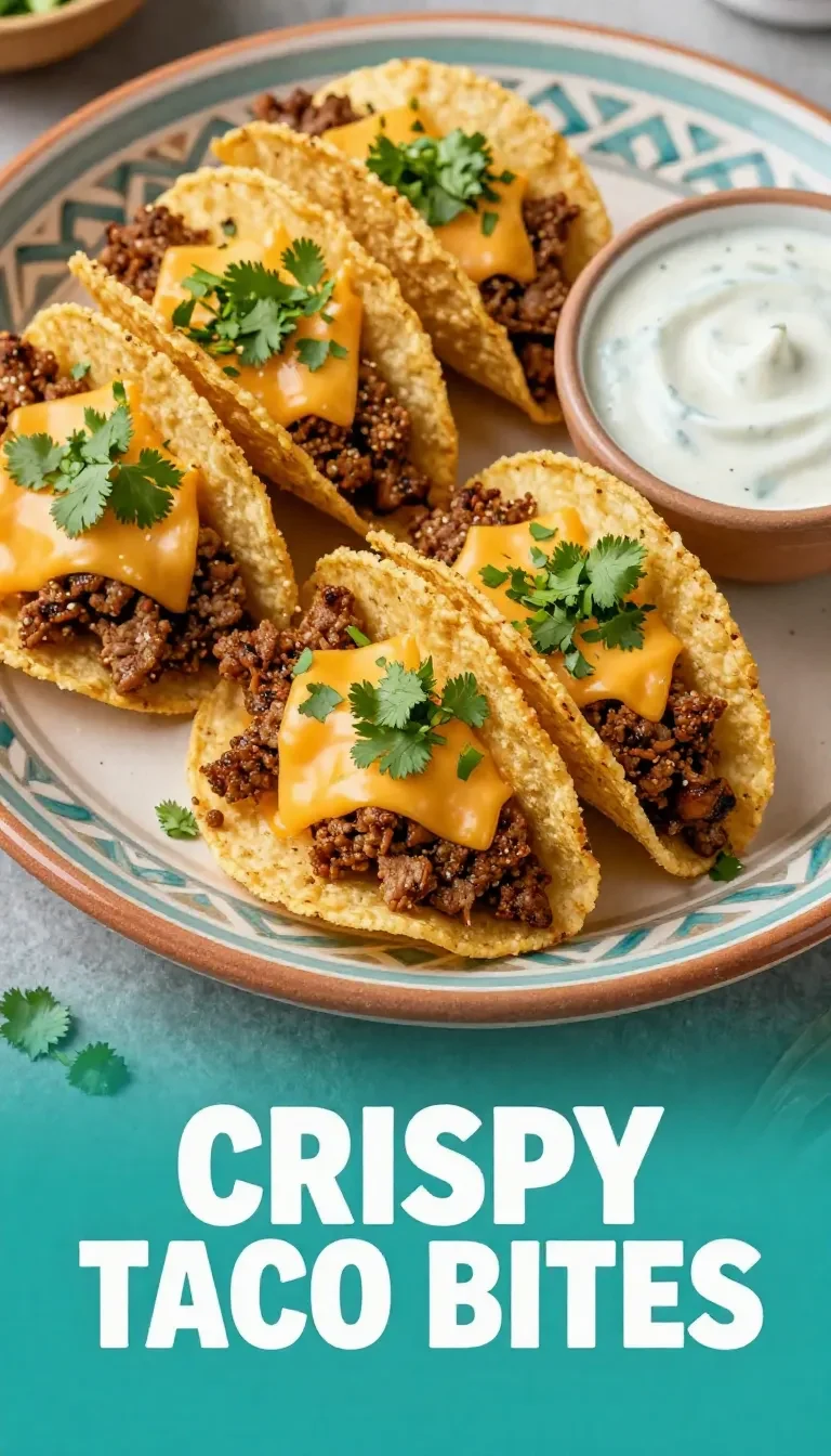 Close-up of crispy taco bites served with cool ranch dip in a white bowl, perfect for game day snacks.