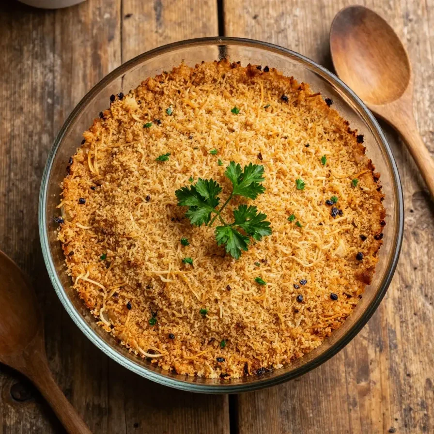 A freshly baked casserole in a white dish, inspired by Dolly Parton's 5-ingredient recipe.