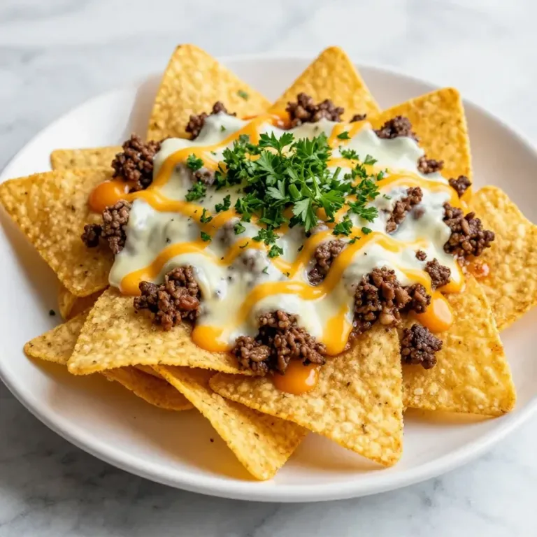 A plate of loaded nachos topped with melted cheese, jalapeños, sour cream, and guacamole, perfect for game day.