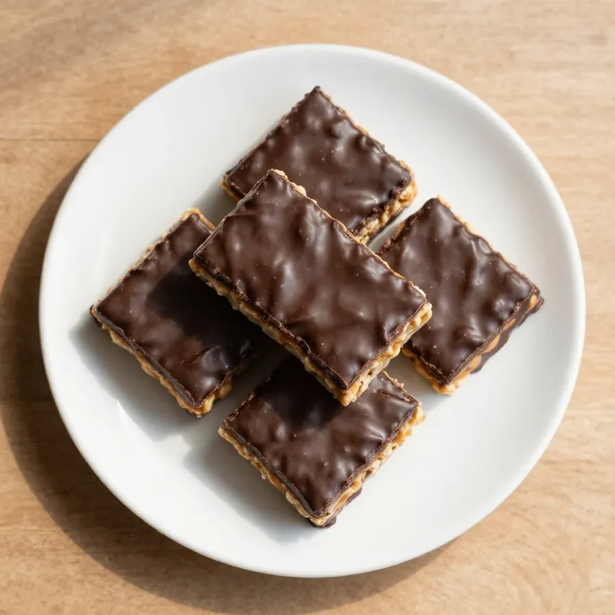 Homemade protein bars with oats, nuts, and chocolate on a wooden table.