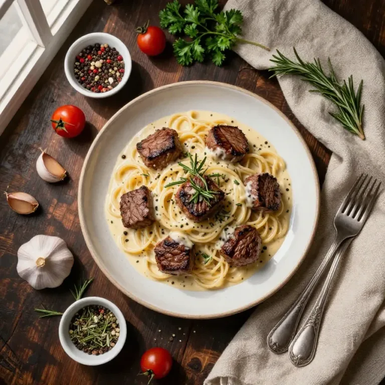 The Best Creamy Garlic Butter Steak Bites with Pasta