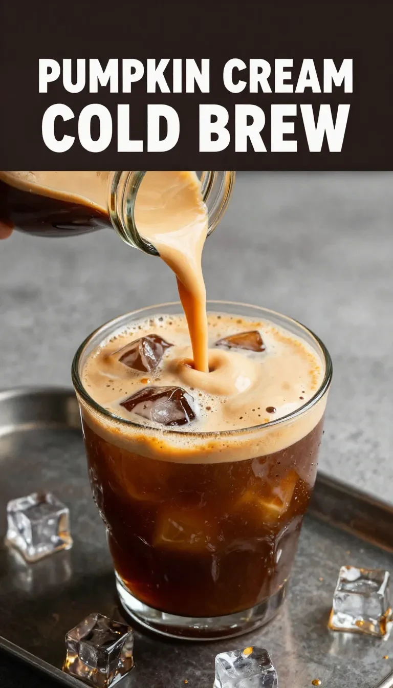 A homemade copycat Starbucks Pumpkin Cream Cold Brew served in a glass with a layer of creamy pumpkin foam on top.