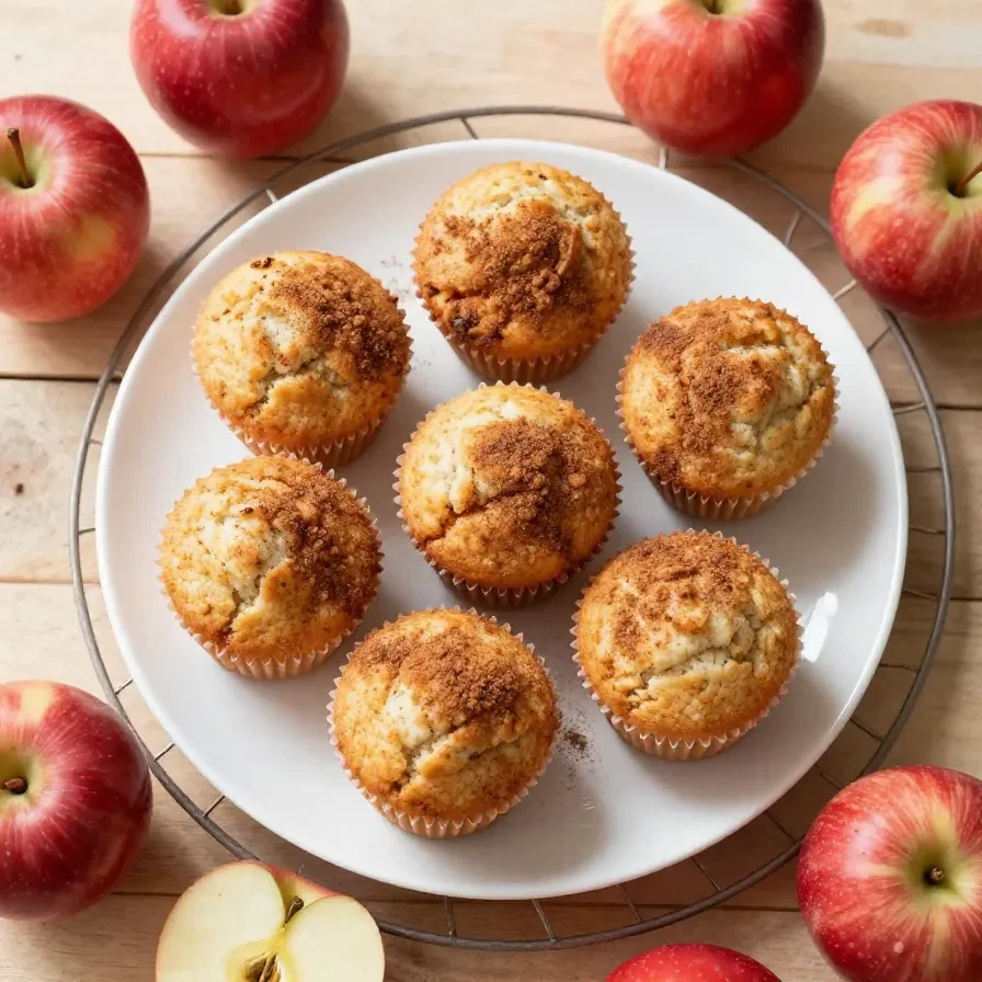 A plate of freshly baked mini apple muffins that are vegan and gluten-free.