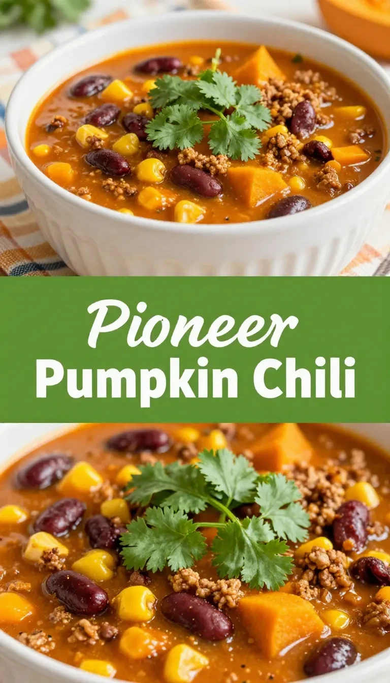 A bowl of Pioneer Woman's Pumpkin Chili topped with sour cream and fresh cilantro.