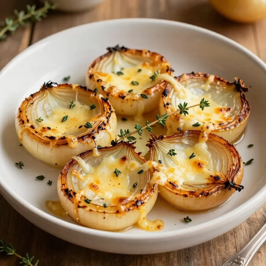 A close-up of Tennessee onions baked to golden perfection in a casserole dish.