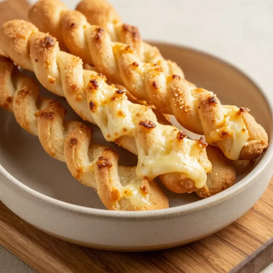 Homemade Halloween witch finger breadsticks served on a wooden platter