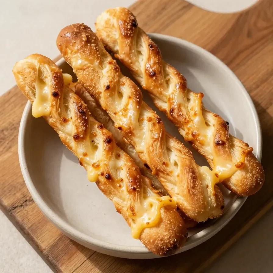 Homemade Halloween witch finger breadsticks served on a wooden platter