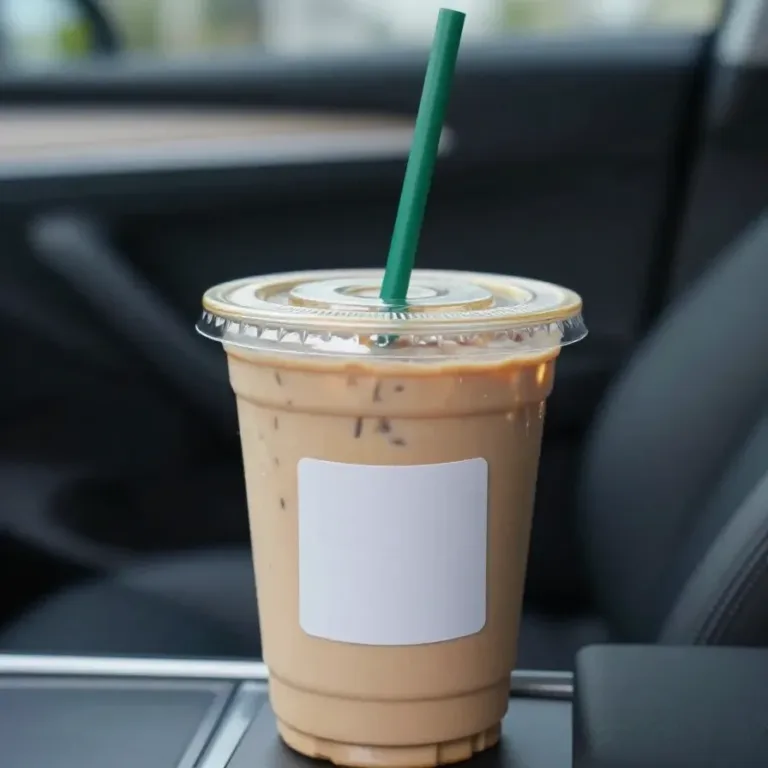 A glass of iced coffee served with ice cubes and a straw on a wooden table.