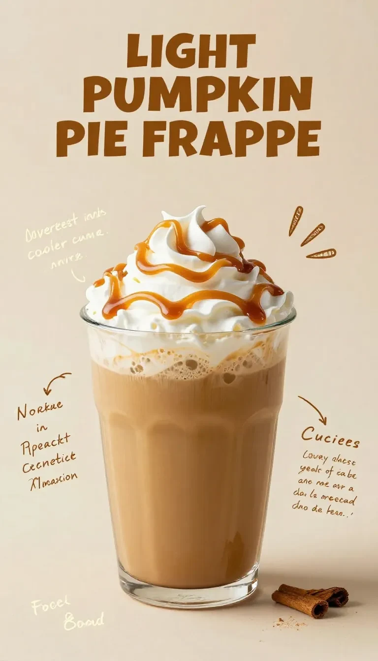 A creamy pumpkin pie-inspired low-calorie Starbucks Frappuccino dupe in a clear glass topped with whipped cream and a sprinkle of cinnamon.