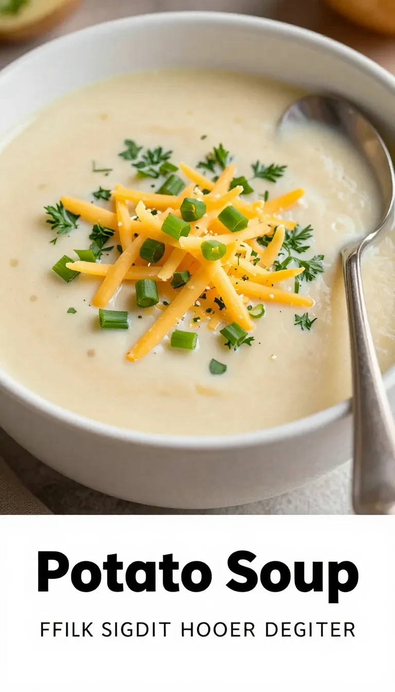 A bowl of creamy potato soup garnished with green onions and served with a spoon.